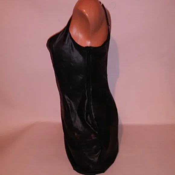Victoria Secret Lingerie Slip Dress Black Faux Leather Side Zip Solid Stretch Victoria Secret Lingerie Slip Dress Black Faux Leather Side Zip Solid Stretch